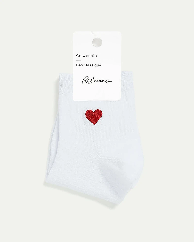 Cotton Crew Socks with Heart