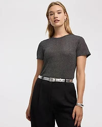 Short-Sleeve Crew-Neck Shimmery Tee