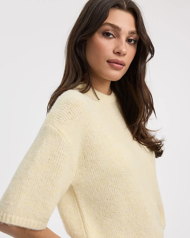 Elbow-Sleeve Crew-Neck Loose Sweater