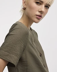 Short-Sleeve V-Neck Buttoned-Down Blouse