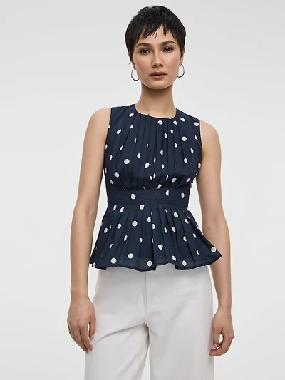 Sleeveless Crew-Neck Blouse with Pintucks