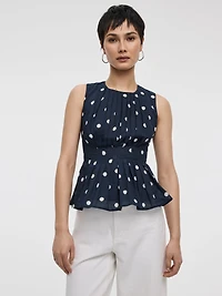 Sleeveless Crew-Neck Blouse with Pintucks
