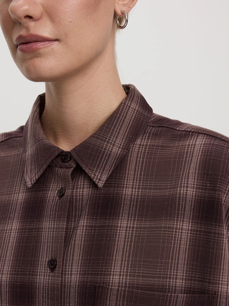 Loose Plaid Blouse with Pocket