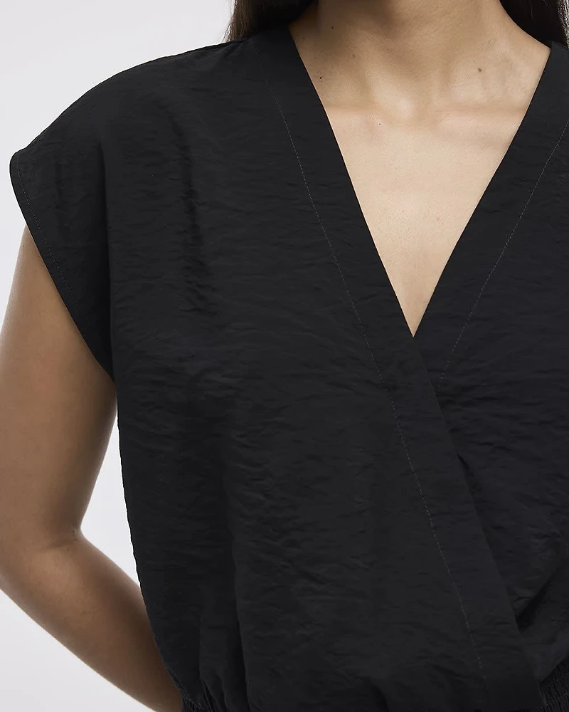 Short-Sleeve Top with Wrap V Neckline