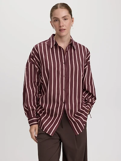 Blouse rayée en popeline avec détails froncés