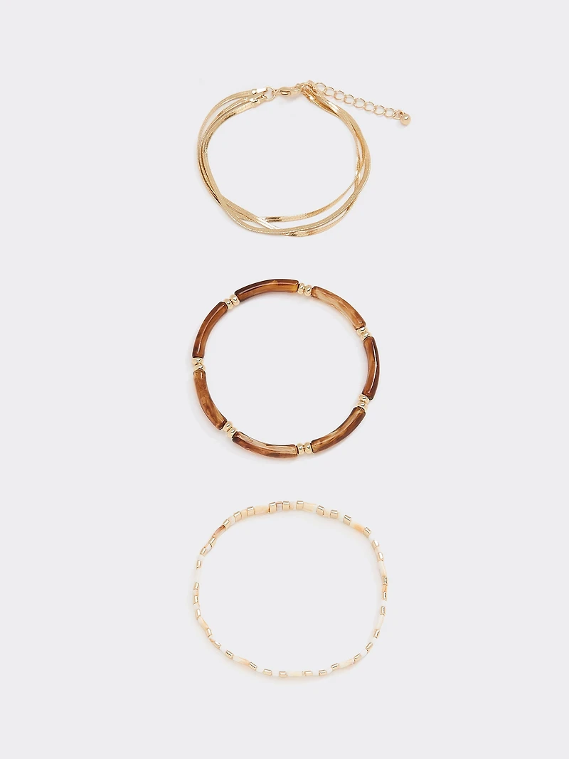 Bracelets avec billes nacrées - Ens. de 3