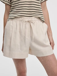 Short en mélange de lin à taille élastique