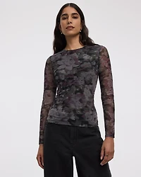 Long-Sleeve Crew-Neck Mesh Top