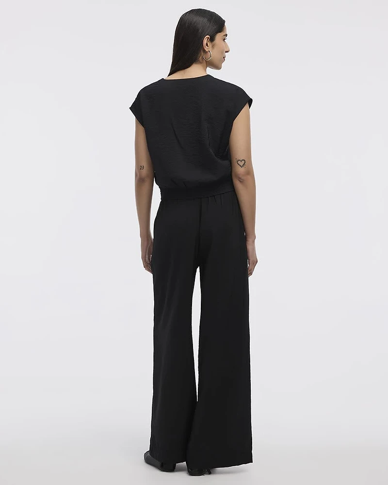 Short-Sleeve Top with Wrap V Neckline