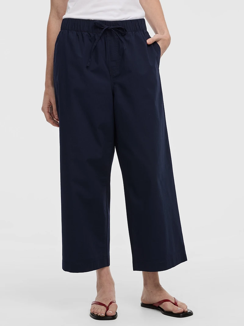 Wide-Leg High-Rise Cropped Poplin Pant