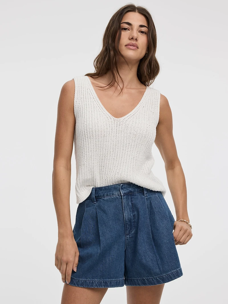 Short à plis en denim