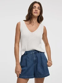 Short à plis en denim