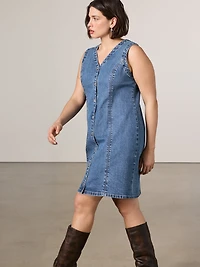 Robe mini boutonnée sans manches en denim