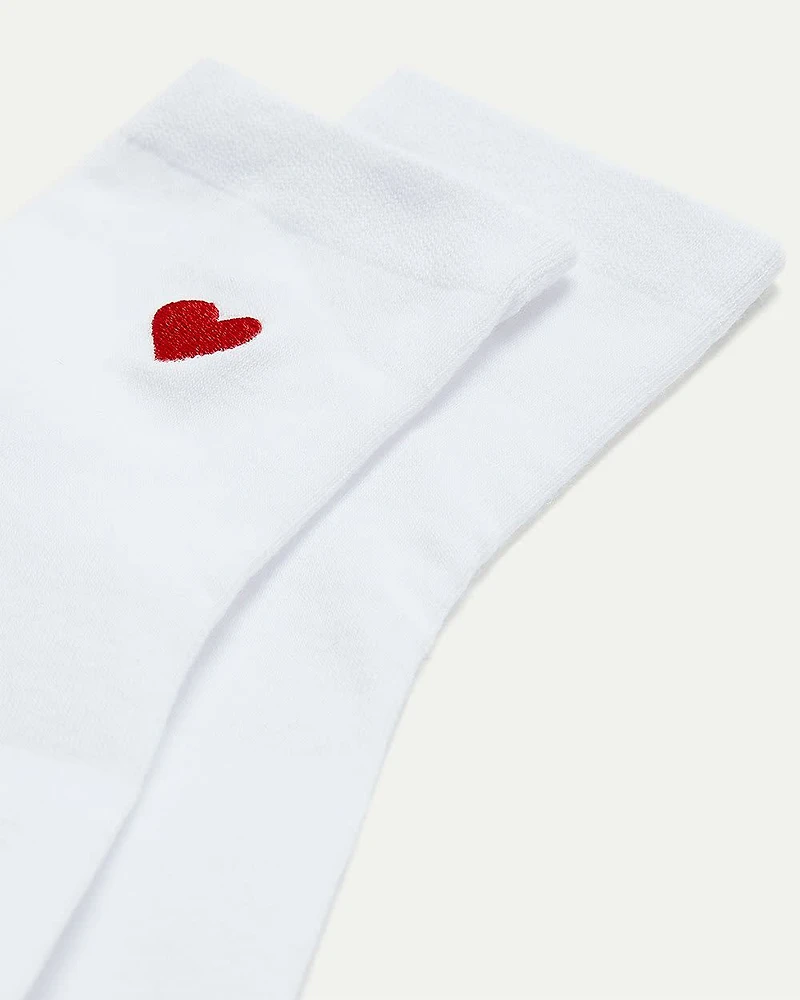 Cotton Crew Socks with Heart