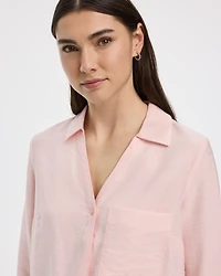 Long-Sleeve Split-Neck Blouse with Chest Pocket