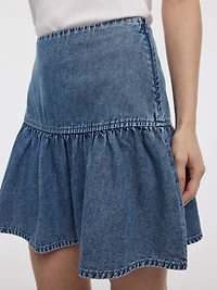 Mini-jupe en denim avec ourlet à volants