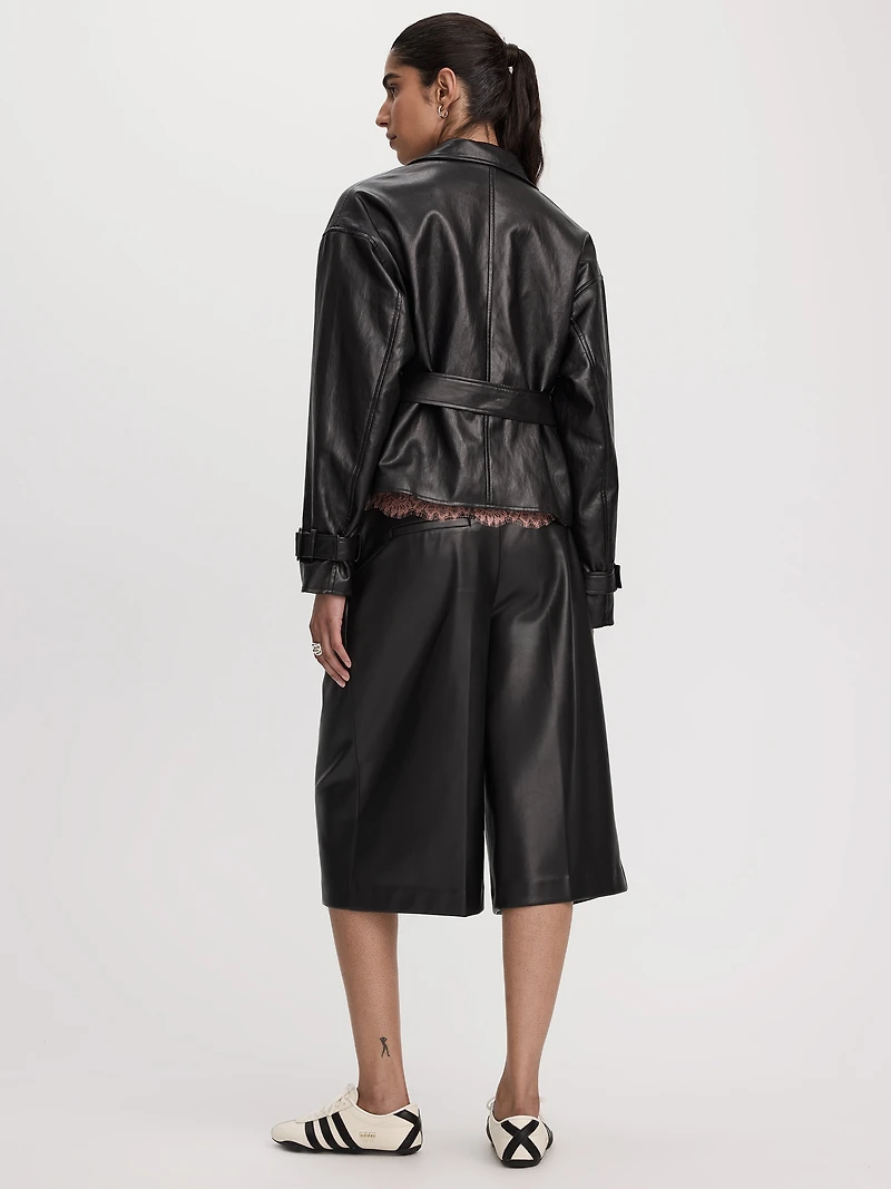 Belted Faux Leather Jacket
