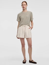 Short en mélange de lin à taille élastique