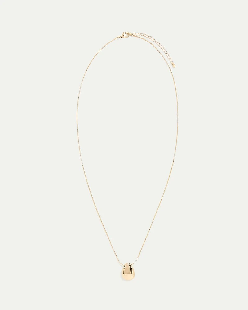 Long Necklace with Metal Stone Pendant