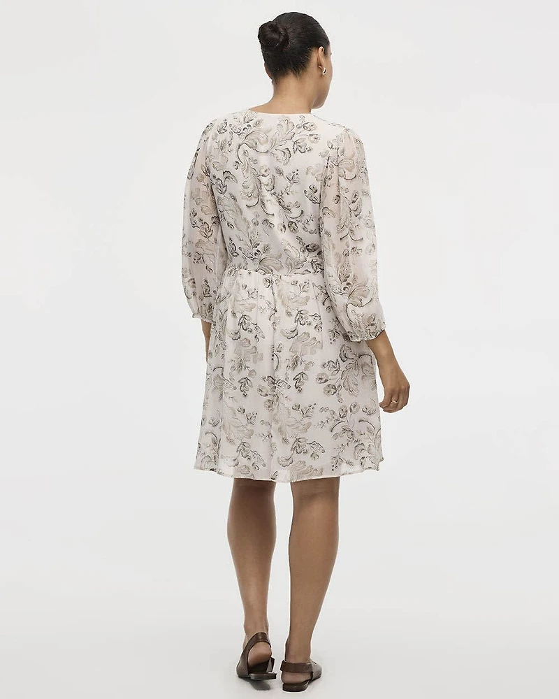 Bracelet-Sleeve Split-Neck Fit-and-Flare Dress