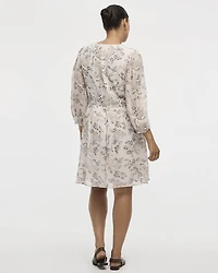 Bracelet-Sleeve Split-Neck Fit-and-Flare Dress