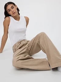 Pull-On High-Rise Linen-Blend Pant