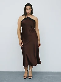 Robe cocktail maxi sans manches à col licou