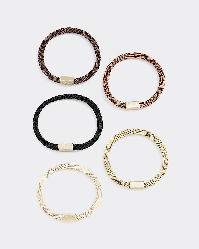 Élastiques à cheveux avec pièce en métal - Ens. de 5