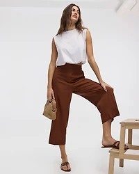 Cropped Wide-Leg Linen-Blend Pant