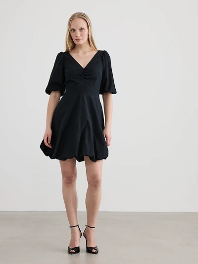 Short-Sleeve V-Neck Mini Dress with Bubble Hem