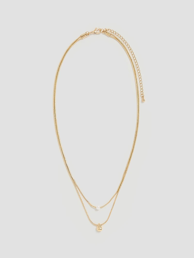 Double-Layer Short Necklace with Pearl Pendant