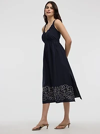 Sleeveless V-Neck Midi Dress with Soutache Embroideries