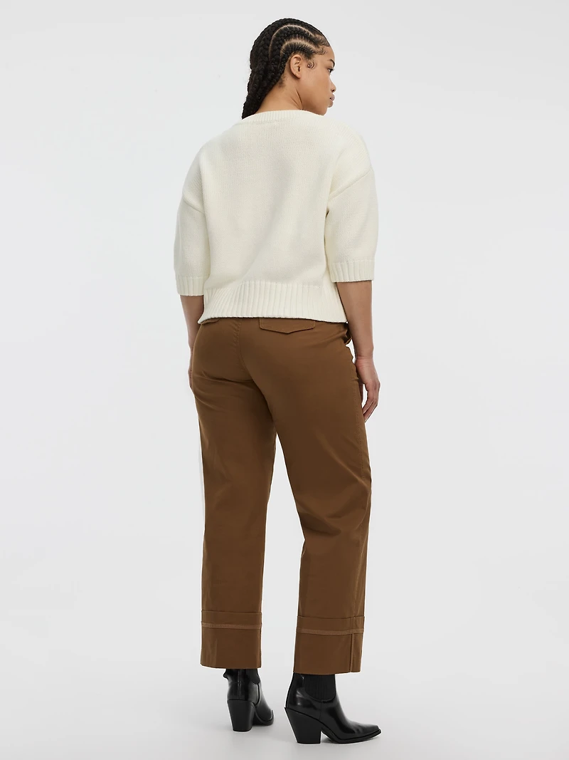 Loose Elbow-Sleeve V-Neck Cardigan