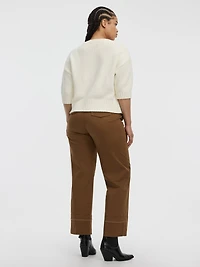 Loose Elbow-Sleeve V-Neck Cardigan