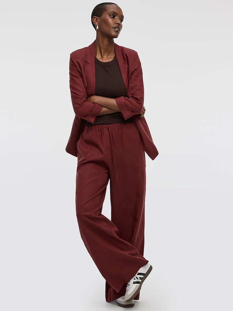 Open Linen Blazer with 3/4 Sleeves