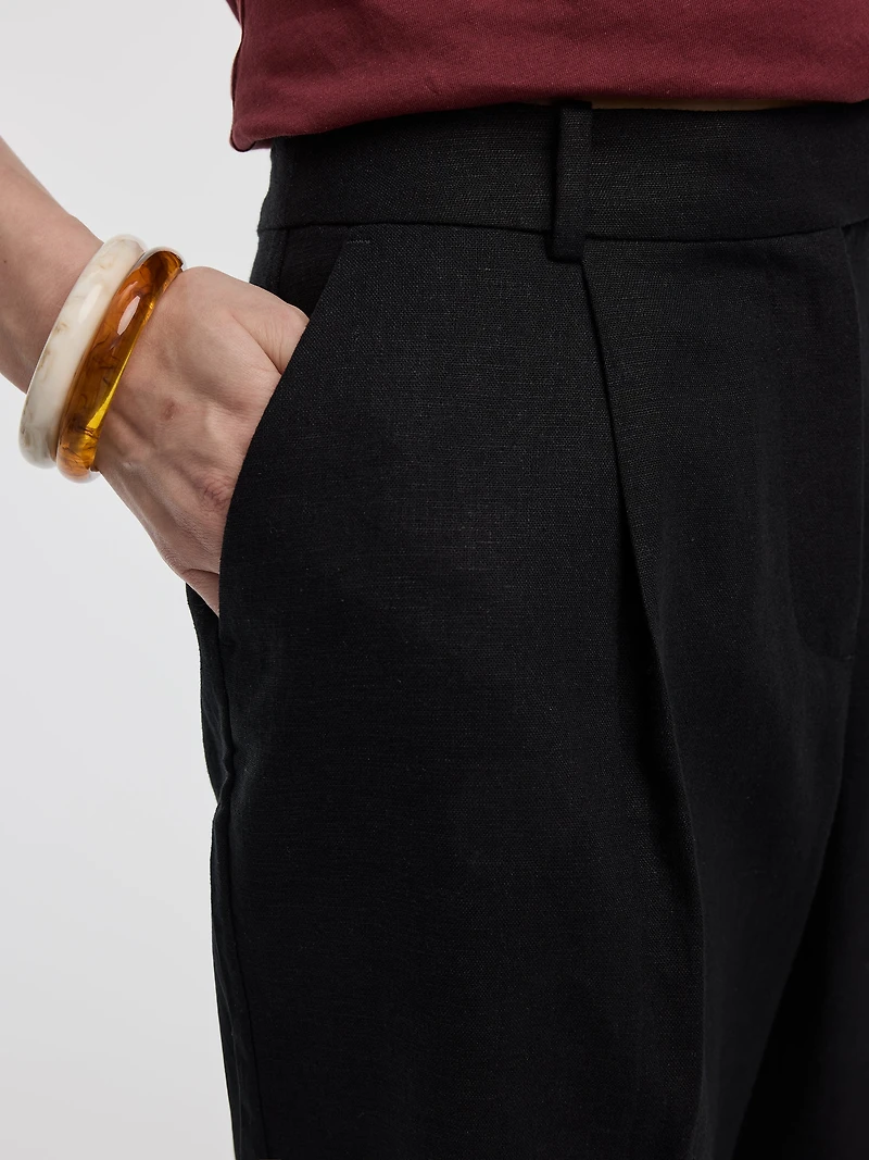 Linen-Blend Straight-Leg High-Rise Pant