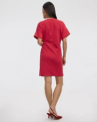 Short-Sleeve Fitted Dress with Knot Detail