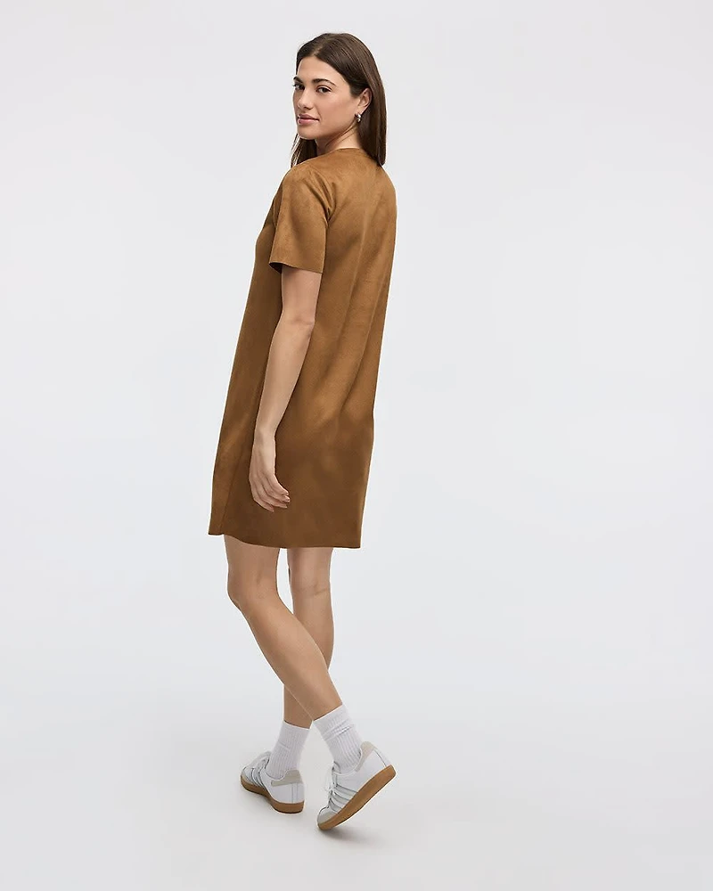 Faux-Suede Short-Sleeve T-Shirt Dress