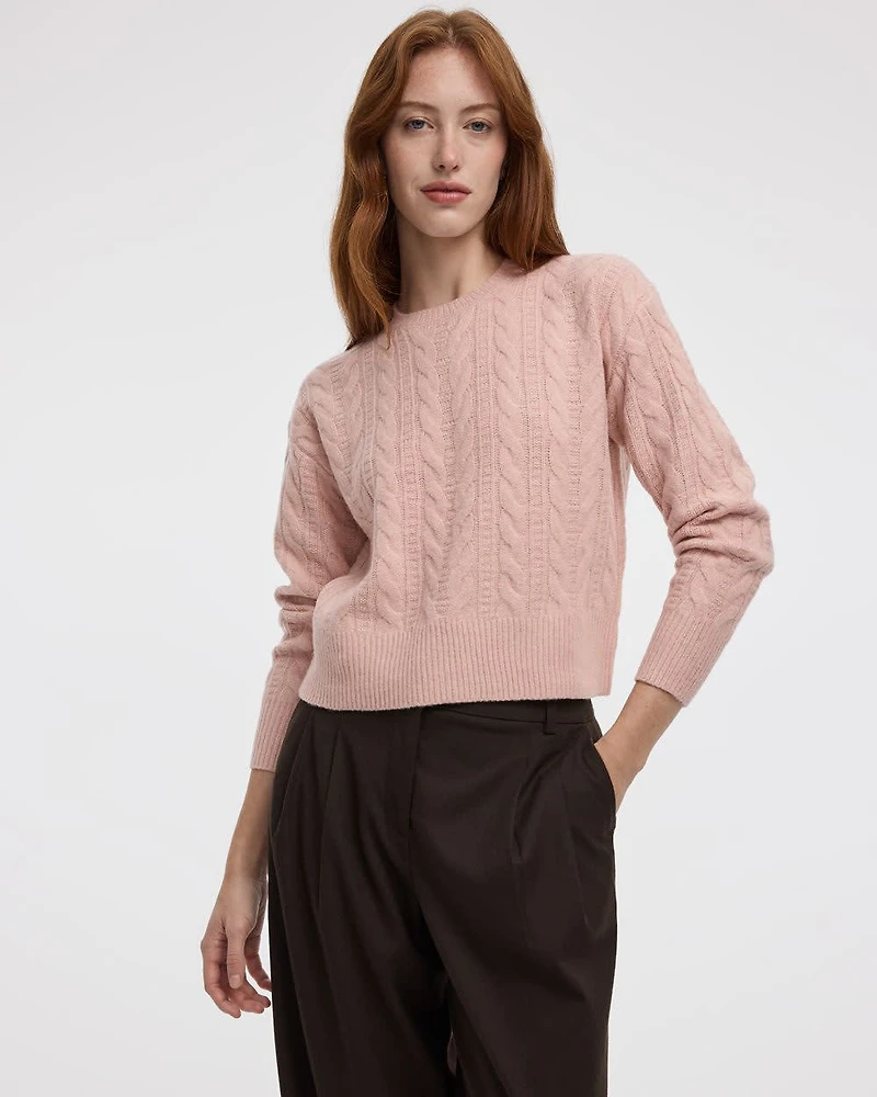 Long-Sleeve Crew-Neck Pullover with Cable Stitches