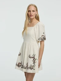 Short-Sleeve Fit-and-Flare Dress with Square Neckline