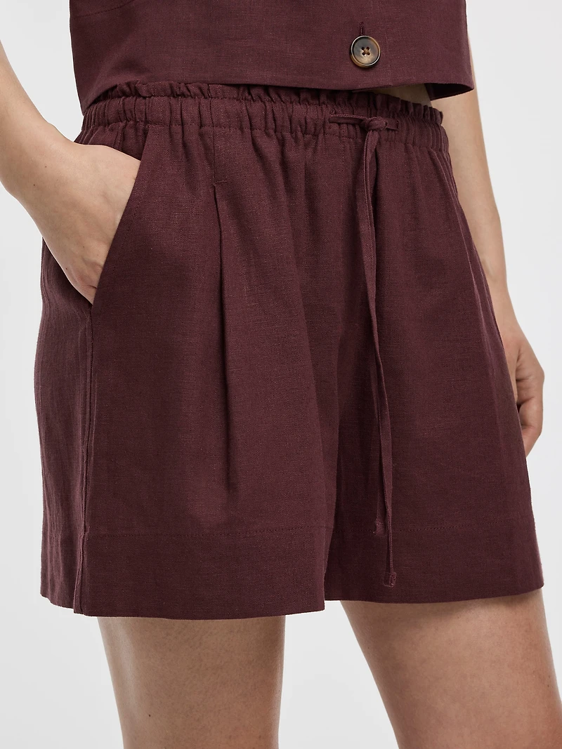 Short en mélange de lin à taille élastique