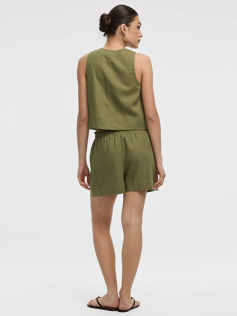 Short en mélange de lin à taille élastique