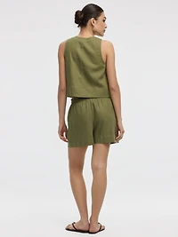 Short en mélange de lin à taille élastique