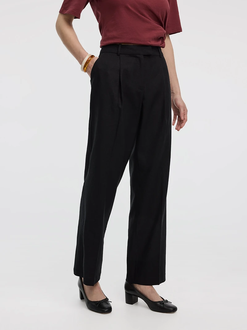 Linen-Blend Straight-Leg High-Rise Pant