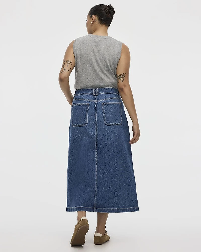 Midi A-Line Buttoned-Down Denim Skirt