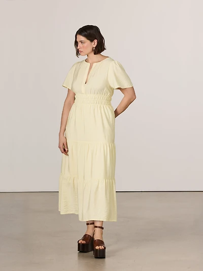 Short-Sleeve Split-Neck Maxi Dress