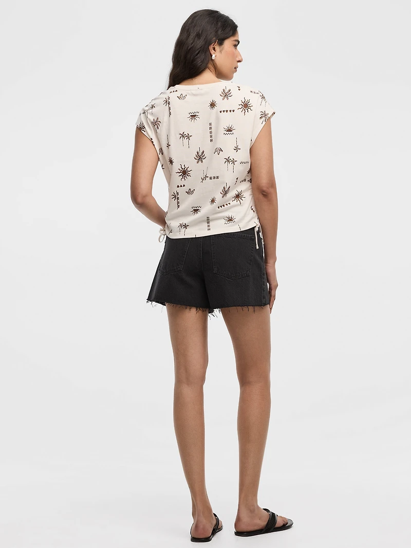 Extended-Sleeve Shirred Tee with Drawstrings