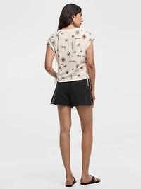 Extended-Sleeve Shirred Tee with Drawstrings