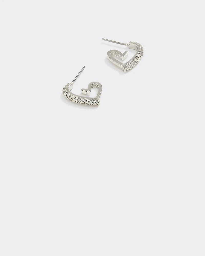 Heart-Shaped Earrings with Rhinestones