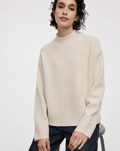 Long-Sleeve Mock-Neck Loose Pullover